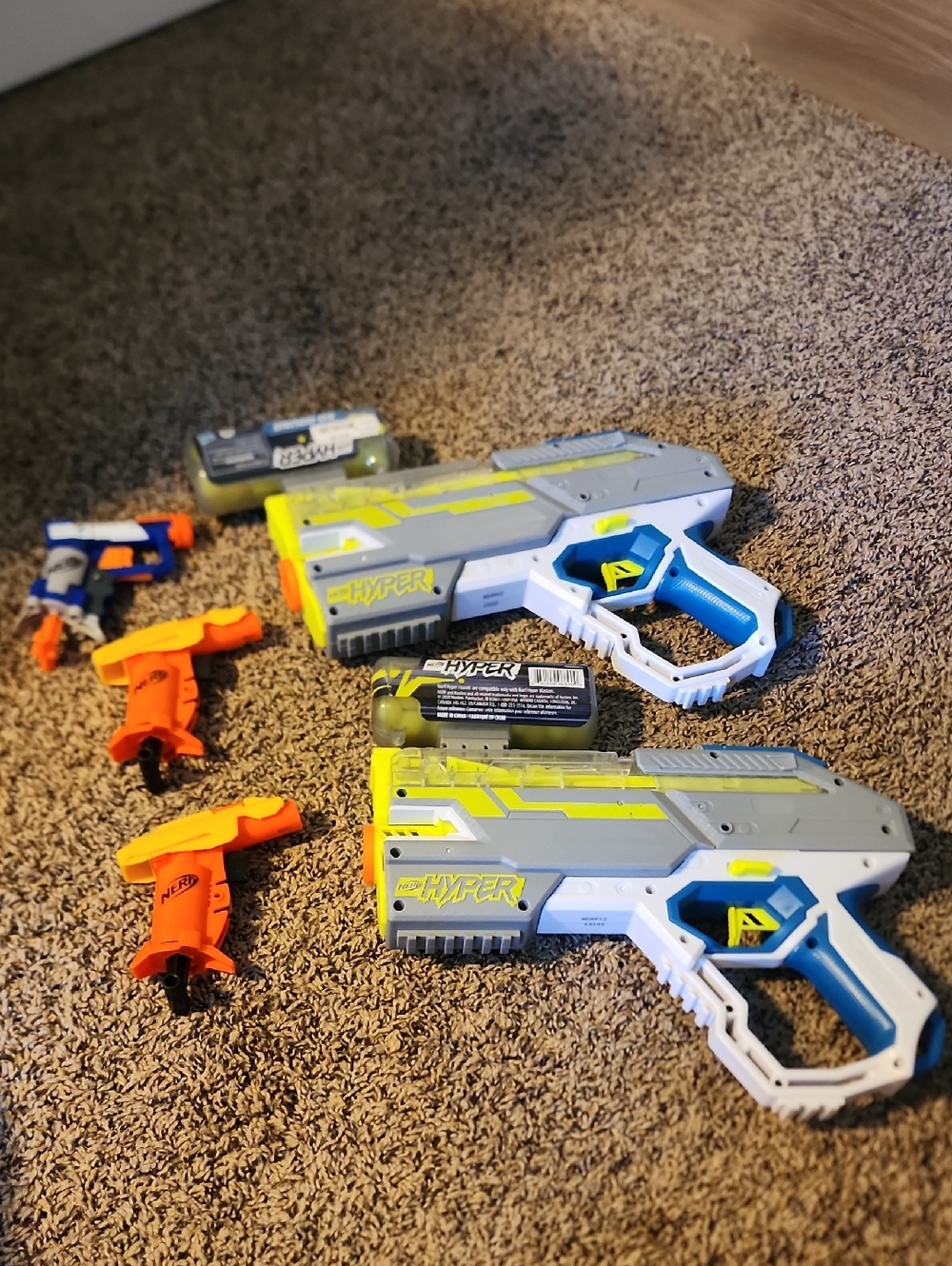 Nerf Hyper Blue, Gray & Yellow Foam Blaster Duo with Orange Accessories
